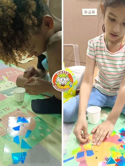 In our Garden of Light camp, kids get creative with different materials. Here, they are making colorful collages that will reveal surprising patterns under UV light.
