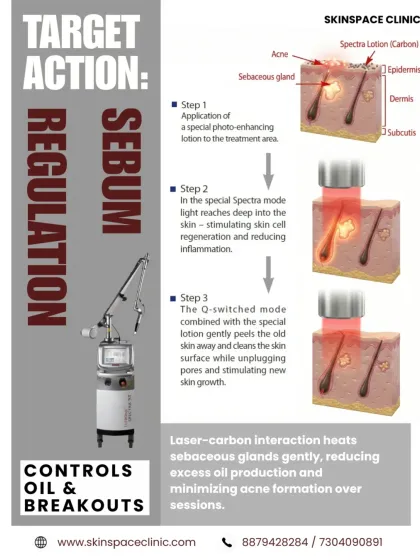 For those with oily or acne-prone skin, the treatment offers an added benefit. The laser-carbon interaction gently heats the sebaceous glands, helping to control excess oil production and minimize breakouts over a series of sessions.