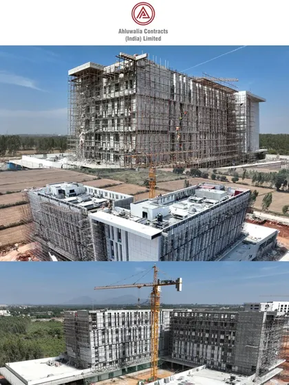 Our construction progress videography provides essential updates for developers and stakeholders. This aerial view documents a key phase in the construction of Amity University by Ahluwalia Contracts, showcasing the structural work and scale of the project.