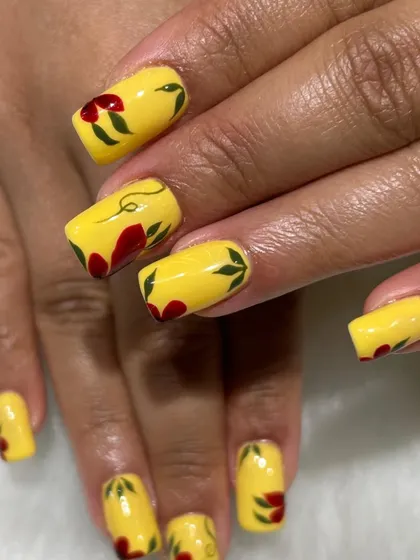 A close-up shot that lets you appreciate the artistic, hand-painted quality of the floral design.