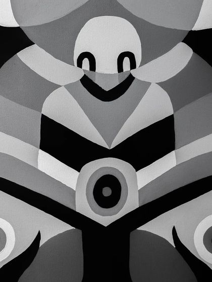 A detail of a symmetrical, totem-like figure from the 'Aab' series.