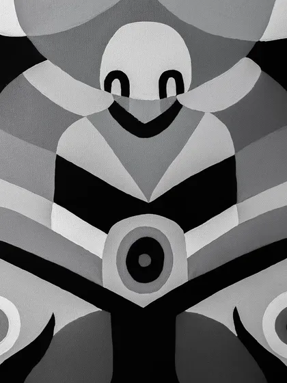 A detail of a symmetrical, totem-like figure from the 'Aab' series.