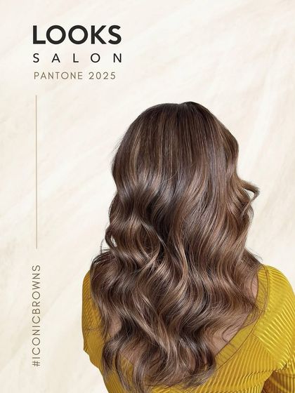 Another example of our "Iconic Browns" collection, this time on a client with a yellow top. The warm caramel and honey highlights create a beautiful, sun-kissed effect.