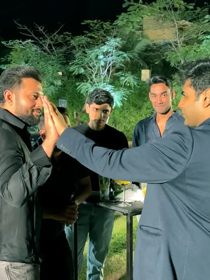 A moment of intense connection as I perform a mind-reading effect for actor Fardeen Khan at the Lamborghini event.