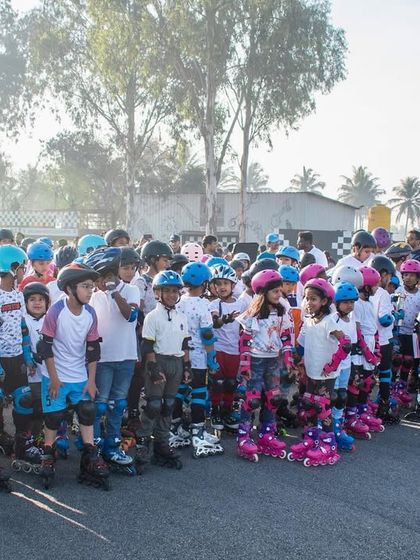 Young skaters lined up and ready to start the marathon. We can accommodate events for all age groups.