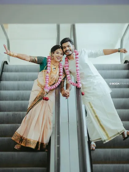 A fun moment with actor Praveen Pradeep and his bride. I was thrilled to get him ready for his Hindu wedding ceremony.