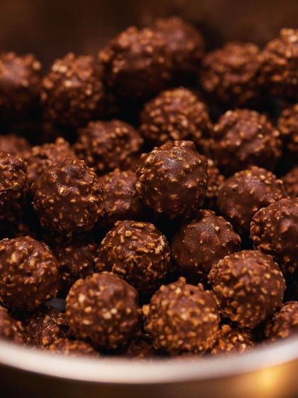 A key ingredient in our Salted Chikki Kulfi: house-made chocolate Rocher balls that provide a delightful surprise inside the creamy dessert.