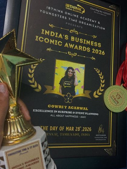 A close-up of the trophy and certificate from India's Business Iconic Awards 2026.