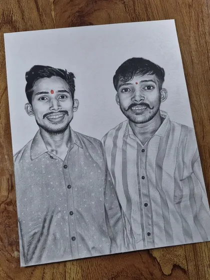 A portrait of two friends, commissioned as a special gift. I can create a shared memory on paper from your favorite photograph.
