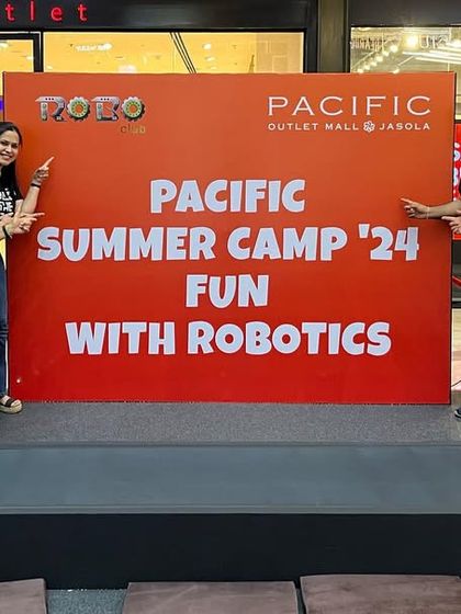 The RoboClub team poses proudly at the Pacific Summer Camp '24 event in Jasola. We are all set to inspire young minds and kick off the robotics adventures.