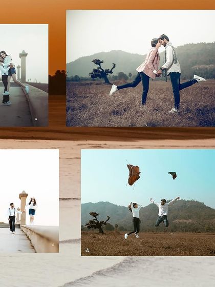 A collage filled with joyful and high-energy shots, from piggyback rides to jumping for joy.