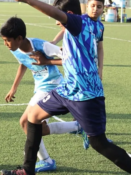 Our U12 boys competing in the AIFF Blue Cubs League. These leagues, organized by the Thane Football Association, provide excellent competitive experience for young players.