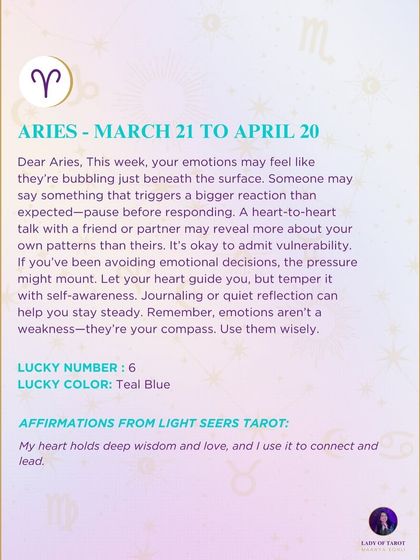 A weekly tarot reading for Aries where emotions may be bubbling beneath the surface. This reading advises you to pause before responding and let your heart guide you with wisdom.