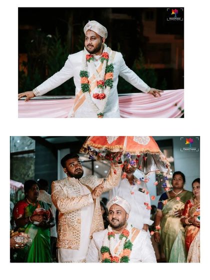 A collage showing the groom's procession and arrival at the wedding ceremony. These shots capture the energy and tradition of the groom's entrance.