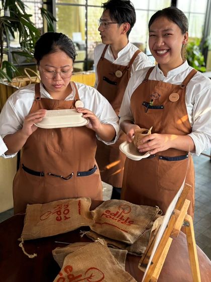 The team from OMO Cafe participating in our microgreens workshop. We love collaborating with restaurants and businesses that share our passion for fresh, local food.