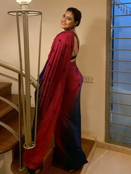 Styling the iconic Kajol was a dream. We chose this beautiful dual-tone Shivanand & Narresh saree with a contemporary embellished strap, creating a look that is both graceful and modern.