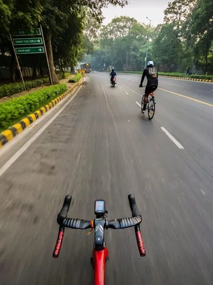 A first-person view from a bike, following another rider. This shot puts you right in the middle of the action.
