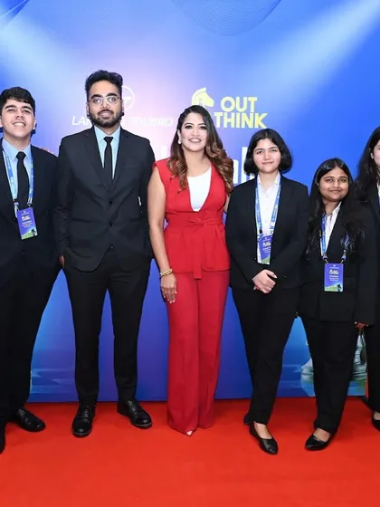 Posing with the talented student finalists on the red carpet at the L&T OutThink 25 event.