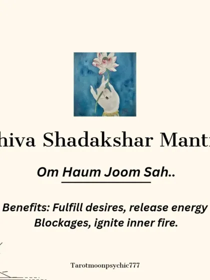 The Shiva Shadakshar Mantra, "Om Haum Joom Sah," is a powerful chant for fulfilling desires. It helps release energy blockages and ignites your inner fire or 'tapas'.