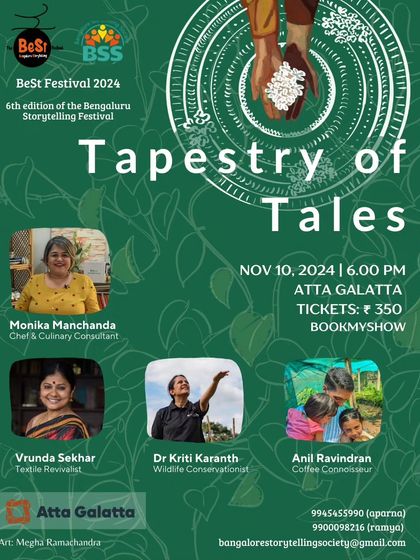 Poster for 'Tapestry of Tales', a storytelling festival celebrating Karnataka's diverse heritage.