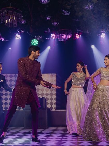 A candid shot from a beautiful sangeet performance. We love seeing the couple enjoy their moment on the dance floor.