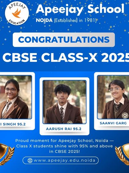 We are proud to recognize Aditi Singh (95.2%), Aarush Rai (95.2%), and Saanvi Garg (95.2%) for their outstanding achievements in the Class 10 CBSE board examinations.