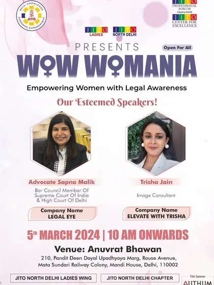 We believe in empowering the community through legal awareness. Here, our founder, Advocate Sapna Malik, was invited as an esteemed speaker at the 'WOW WOMANIA' event to share insights on legal rights. This commitment to education is a core part of our practice.