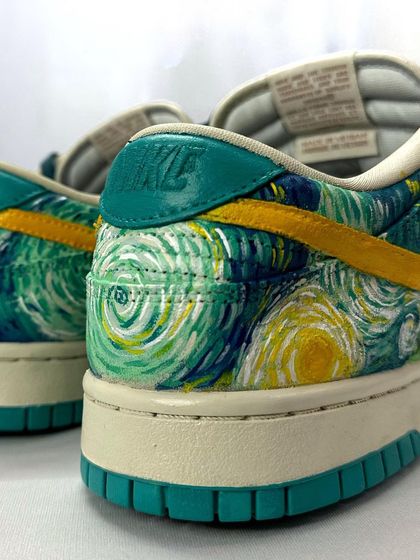 The heel of the "Starry Night" custom, where the swirling patterns continue around the shoe.