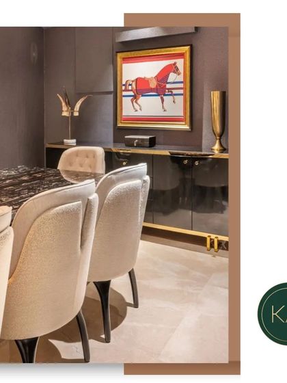 Another perspective of the opulent dining room, highlighting the sleek lines of the sideboard and the comfortable curve of the dining chairs. Every element is chosen to contribute to an atmosphere of refined elegance.