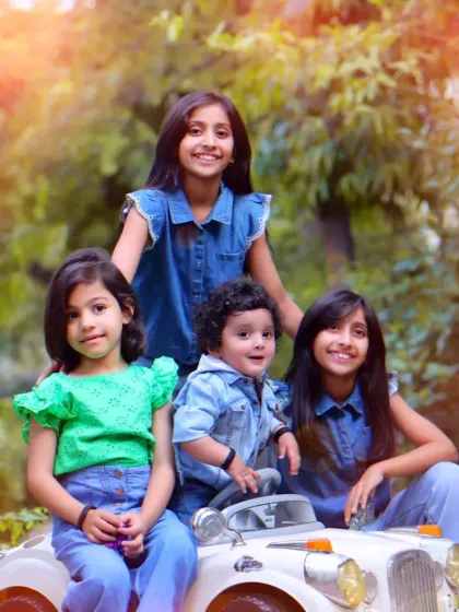 Fun with friends and siblings! We are experts at managing group photoshoots, ensuring we capture the happy and energetic dynamic between children in a relaxed outdoor setting.