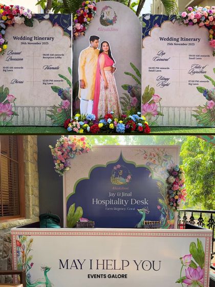 Hospitality is key to a great guest experience. We set up a dedicated hospitality desk with a clear wedding itinerary so guests feel welcomed, informed, and cared for from the moment they arrive.