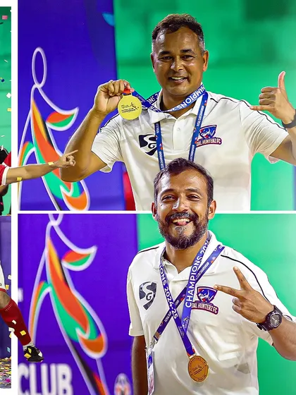 Our coaches, beaming with pride and decorated with their winners' medals.