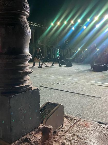 The crew setting up for our performance at Hampi Utsav. It takes a dedicated team to create the magic of a live show.