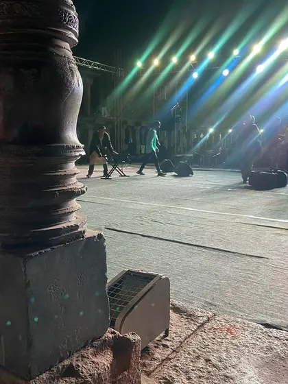 The crew setting up for our performance at Hampi Utsav. It takes a dedicated team to create the magic of a live show.