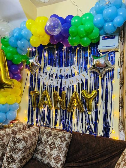 Another view of the home birthday setup, showing how all the elements work together in the space.