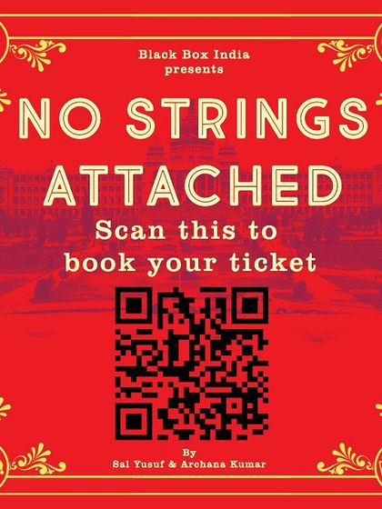 A scannable QR code poster for "No Strings Attached." We use a mix of old-world aesthetics and modern technology to promote our contemporary vaudeville show.
