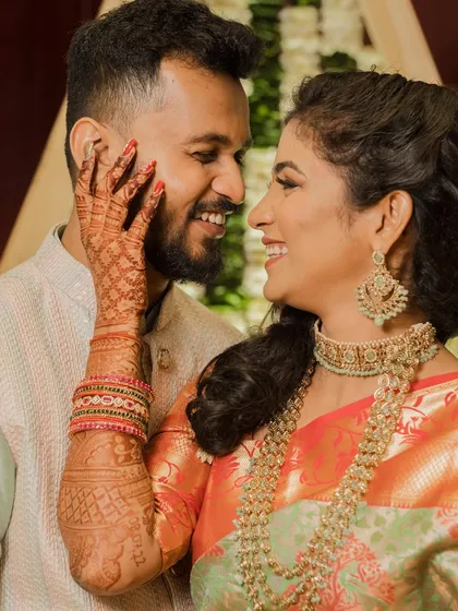 An adorable candid moment between this couple at their engagement.