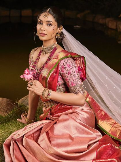 Draped in elegance, painted in grace. This beautiful shot is from a creative portfolio shoot, showcasing a modern take on a traditional saree look.