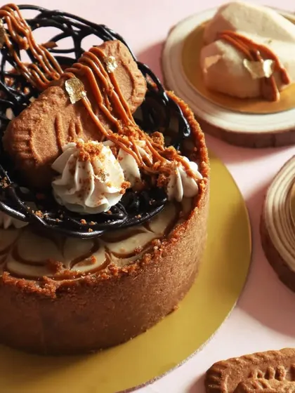 This is my heart-shaped Biscoff cheesecake, one of my absolute obsessions. It features a creamy, dreamy cheesecake filling on a crunchy biscuit base, loaded with Biscoff spread. I also make them in mini sizes which are perfect for gifting or just treating yourself.