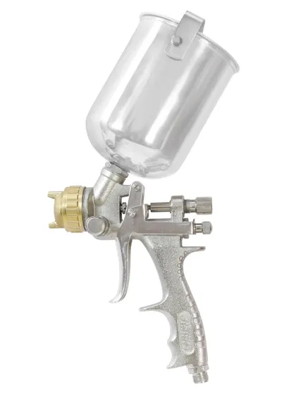 This image shows the spray gun from a slightly different perspective, displaying the transparent container. I shoot multiple angles to give a 360-degree understanding of the product.