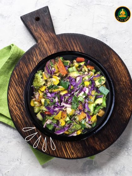 Healthy can look this good. This overhead shot captures the beautiful rainbow of colors in my exotic veggie salad, proving that you eat with your eyes first.