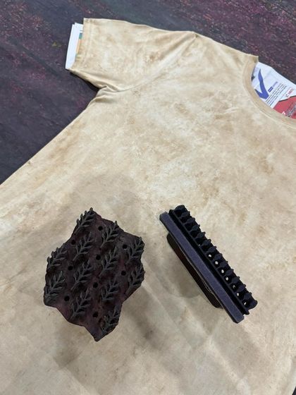 The first product I made at Studio Bagru in Rajasthan: a block-printed cotton tee. I loved the process of choosing the blocks and designing the layout to create my very own wearable art.