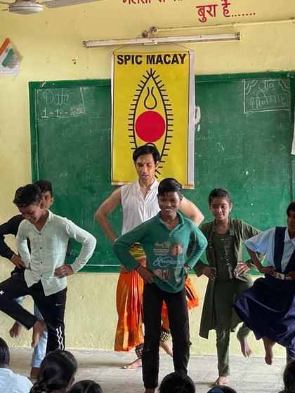 The joy on the faces of these young students is the reason I love conducting workshops. Here, I am teaching a basic Kuchipudi stance to school children.