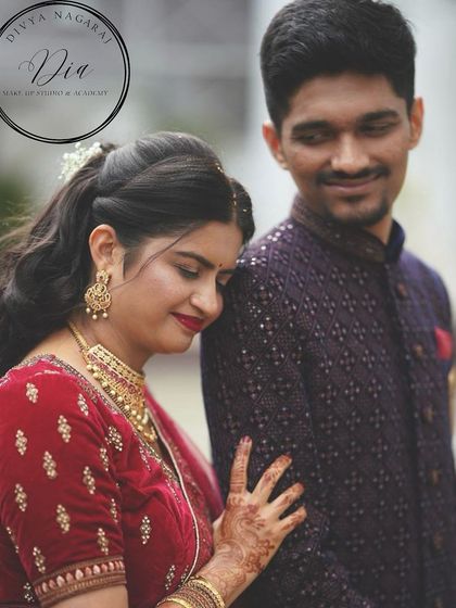 A sweet, candid moment between the couple. The bride's makeup looks soft and romantic up close, proving that a classic bridal look is beautiful from every distance. It’s all about creating that special glow.