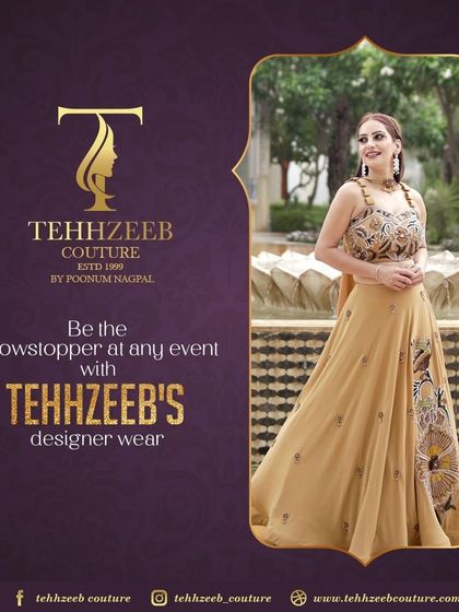 Be the showstopper at any event with our designer wear. This golden gown with intricate embroidery is designed to make you feel like a star.