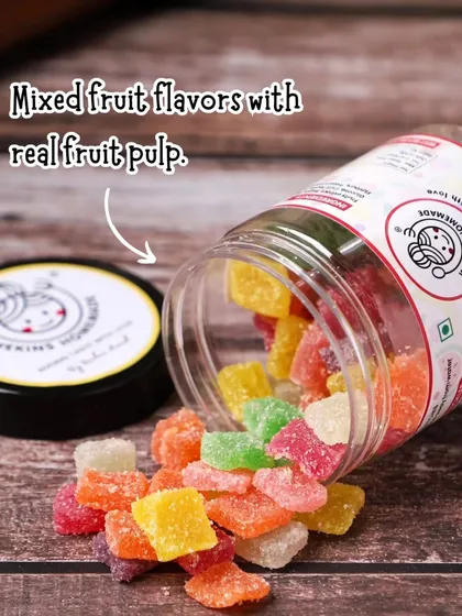 A rainbow of flavors in one jar. Our Fruit Jelly is made with real fruit pulp, offering a soft, chewy, and colorful treat that's loved by kids and adults alike.