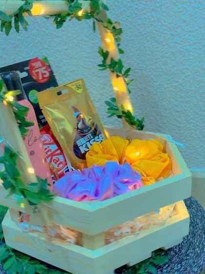 Another angle of the hexagon self-care hamper, showing how the items are layered to create a full and appealing look.