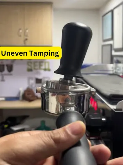 Uneven tamping leads to channeling and a bad espresso. We focus on fundamentals like this to ensure consistency and quality.