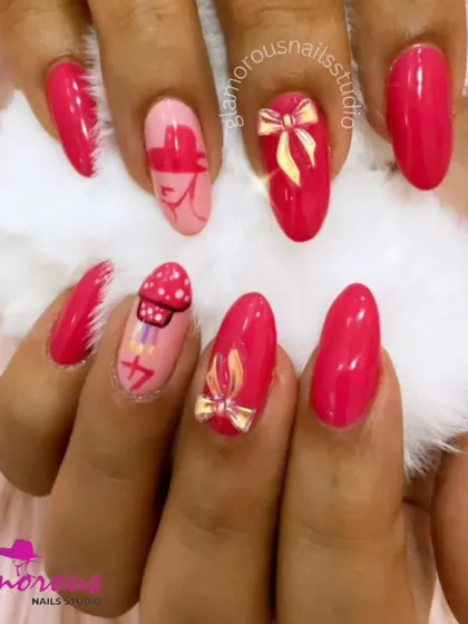 A fun and feminine design in a vibrant shade of pink. We added cute 3D bows and other hand-painted details to create a look that is full of personality and charm.