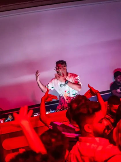 A candid shot of me interacting with the front row at Roxy, Kolkata. The energy from the crowd is everything.